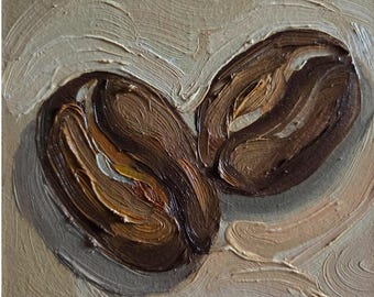 Coffee Beans Oil Painting: Kitchen Still Life Art, 6x6 in