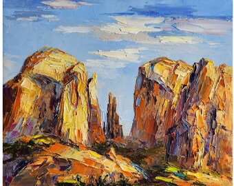 Arizona Landcape Painting Sedona Painting Cathedral Rock Wall Art 11 by 13 inches
