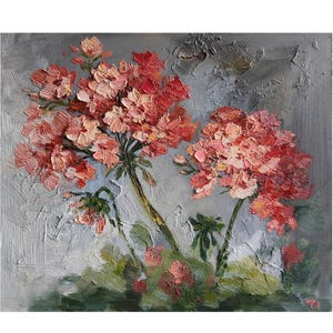 Geranium impasto  Oil Painting Red Flowers Painting Impasto Painting Floral Painting Wall Art 11 by 13 in