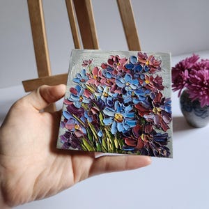 Original Forget-Me-Not Oil Painting Blue Flower Painting Floral Painting Wall Art 4 by 4 inches