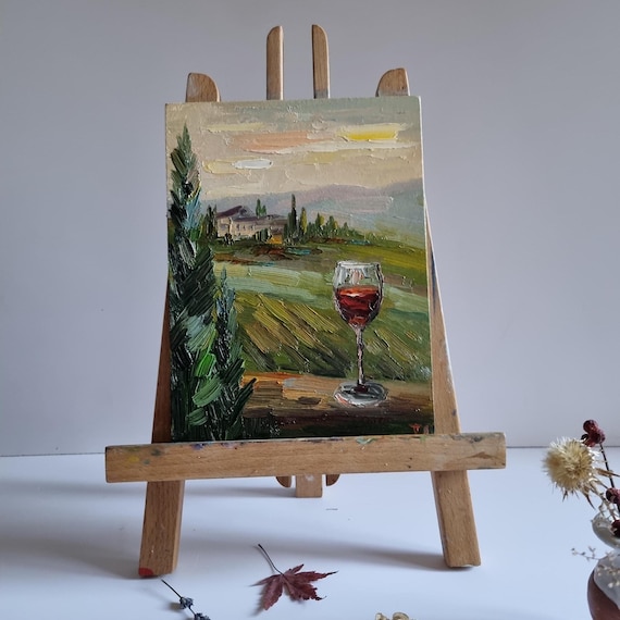 トスカーナの風景油絵：赤ワイン、イタリアの壁画 - Etsy 日本