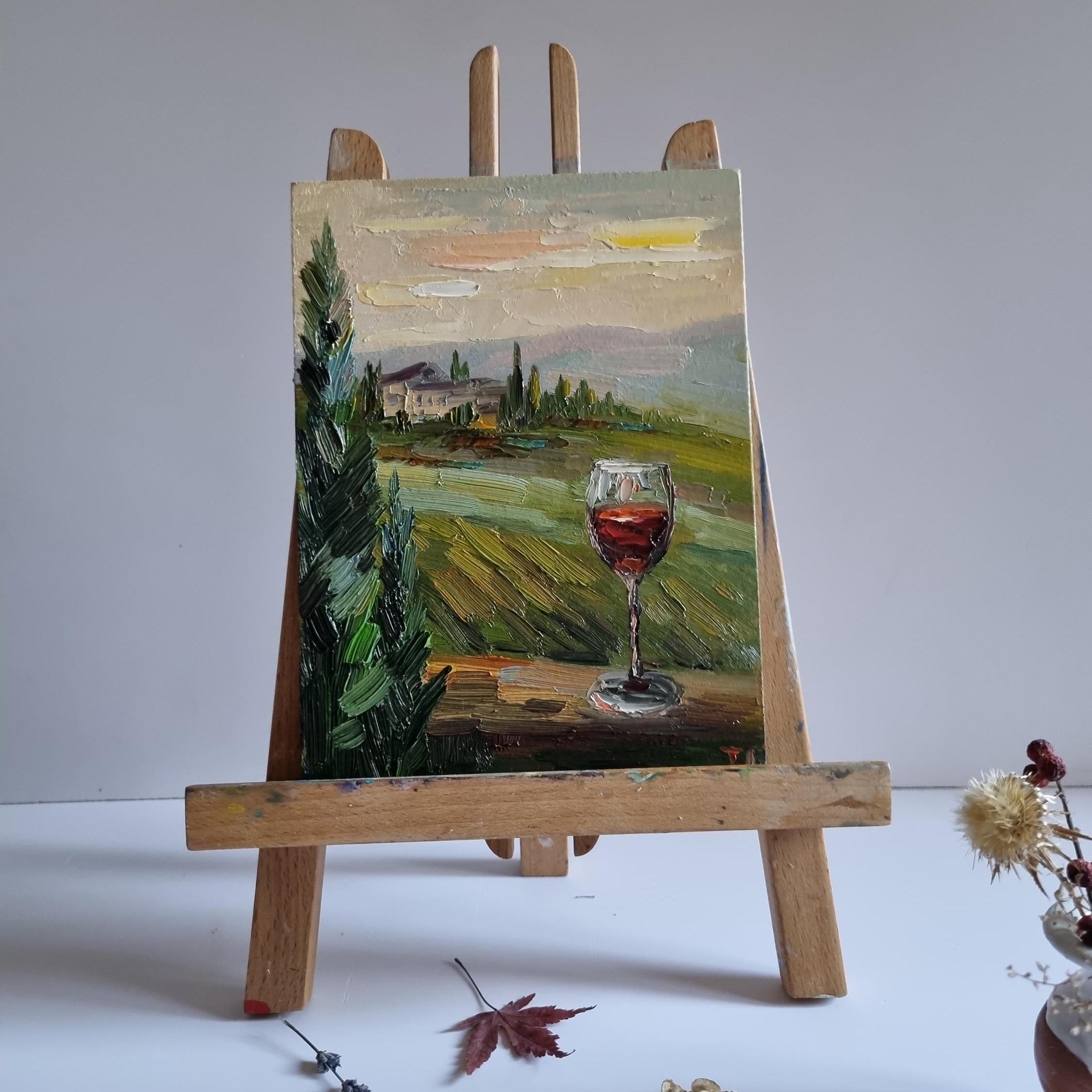 トスカーナの風景油絵：赤ワイン、イタリアの壁画 - Etsy 日本