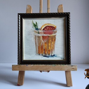 Negroni Malowanie Bar Cart Decor Koktajl Malowanie Ścienne Sztuka Impasto Abstrakcyjny Negroni Malowanie Olejne 6 na 6 cali