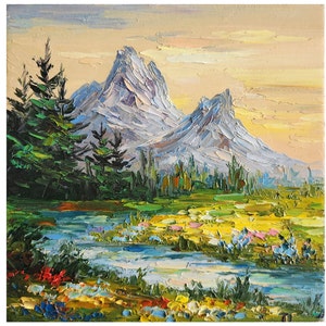 Grand Teton Painting Lake Grand Teton National Park Wyoming Mountain Art Wall Art 8 by 8 inches