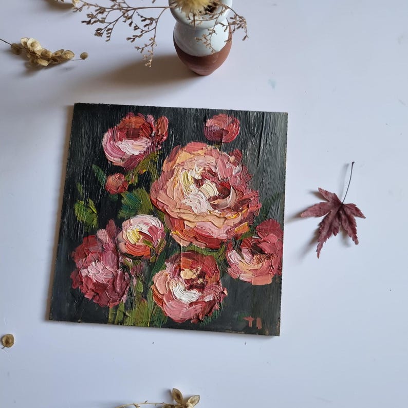 Impasto Pink Peony Oil Painting: Floral Still Life, 6x6 In - Etsy Australia