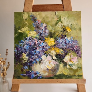 Lilac Painting Oil Paitning Spring Bouquet Floral Painting Lilac Bouquet  Flower Wall Art Still Life Painting Impasto Painting 10 by 10 in