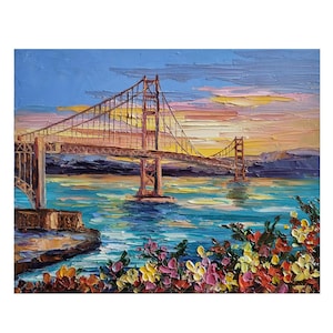 San Francisco Painting  Golden Gate Bridge Painting Seascape Painting Bridge Painting Impasto Oil Painting  8 by 10 inches
