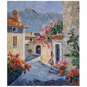 Original Lake Como Cityscape Oil Painting Italy landscape Italy city painting wall art travel gift 13 by 11 in