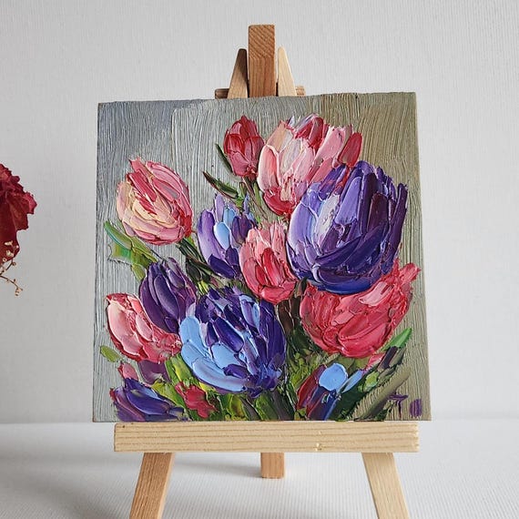 チューリップの絵画 カラフルなチューリップの絵画 花の小さな