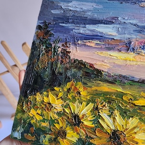 Original Sunflower Field Oil Painting: Impasto Sunset Art (10x10 In) - Etsy