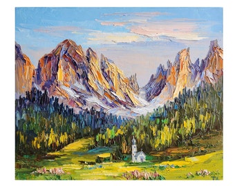 Italy Landscape Painting,Dolomites Painting Alps,Mountain Wall Art,Italy Painting Impasto,Mountain Art,Wall Art