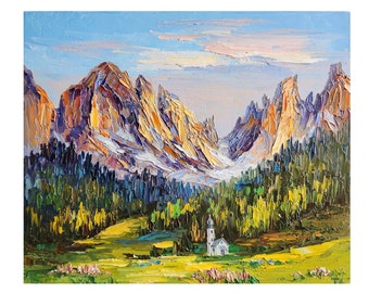 Italy Landscape Painting Dolomites Painting Alps Mountain Wall Art Italy Painting Impasto Mountain Art Wall Art