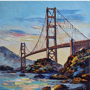 San Francisco Painting  Golden Gate Bridge Painting Seascape Painting Bridge Painting Impasto Oil Painting 10 by 10 inches
