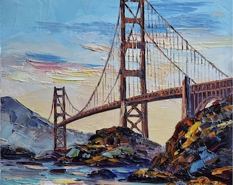 San Francisco Painting  Golden Gate Bridge Painting Seascape Painting Bridge Painting Impasto Oil Painting 10 by 10 inches