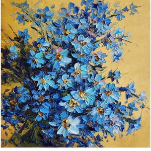 Forget-Me-Not Painting Floral Painting Flower Wall Art Still Life Painting Impasto Painting 8 by 8 inches