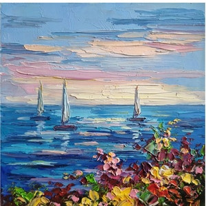 Pintura Seascape Califórnia Seascape Pintura Floral Veleiro Pintura Arte de Parede 6 por 6 polegadas