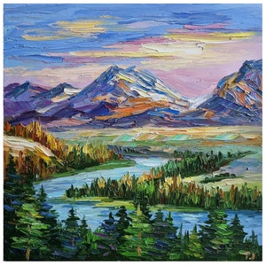 Grand Teton Painting Lake Grand Teton National Park Wyoming Sunset Mountain Art  Wall Art 10 by 10 inches