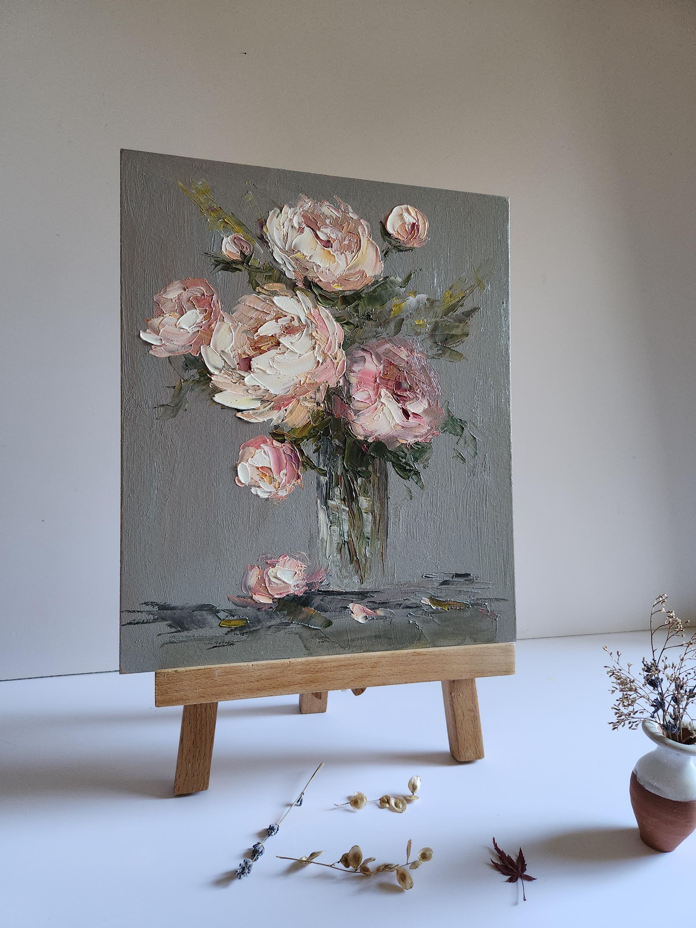 Pink Peony Oil Painting: Impasto Floral Wall Art (12x10 Inches) - Etsy
