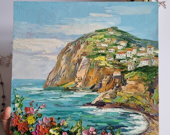 Madeira Seascape Painting, Impasto Oil Painting, Coastal Wall Art