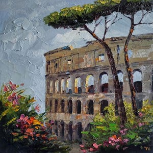 Rome Oil Painting Colosseum Painting Italy Rome Cityscape Original Art Italian City Impasto Painting Wall Art 13 by 13 in