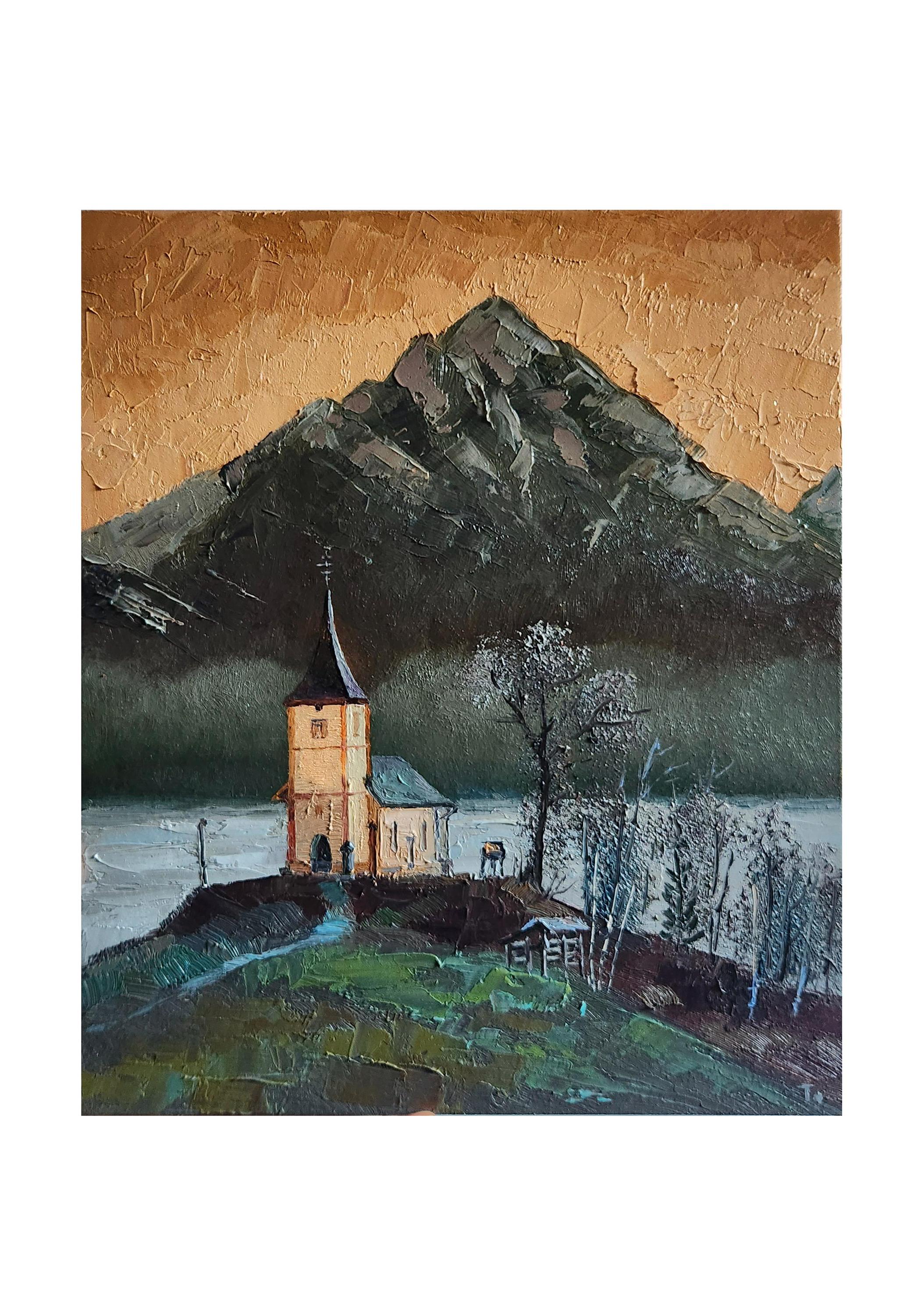 ヤムニク教会の油絵：スロベニアの山の風景画（13 x 11インチ） - Etsy