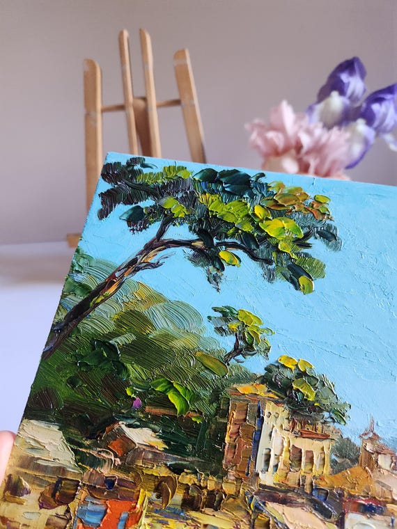 Original Portofino Oil Painting: Italian Coastline Art, Palette