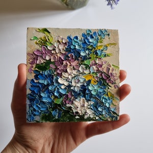 Lilac Painting Small Painting Floral Painting Lilac Bouquet Still Life Painting Impasto Painting Wall Art 4 by 4 inches