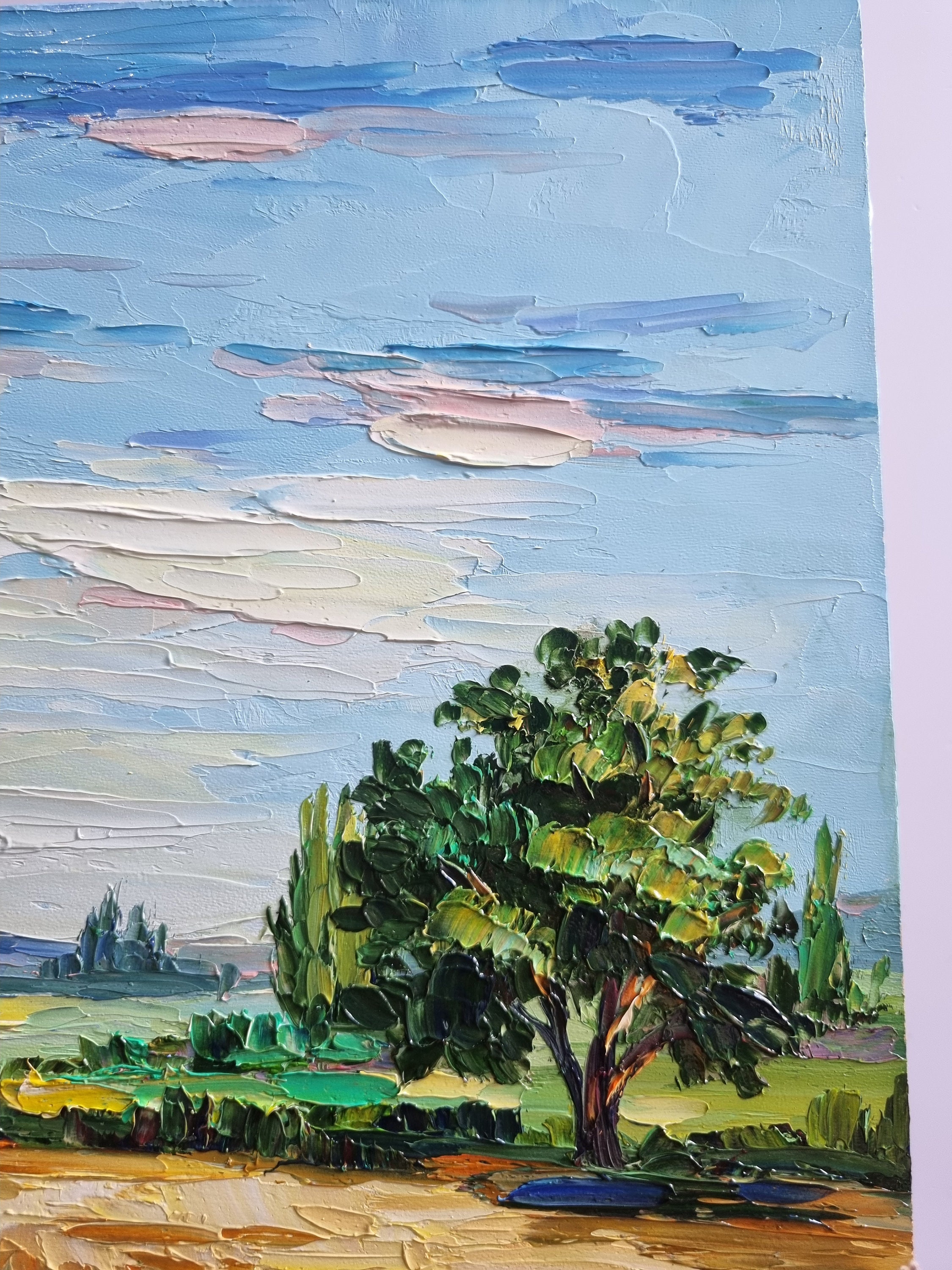 トスカーナの風景 麦畑の絵画 風景画 麦畑の風景 厚塗り画 子供部屋の