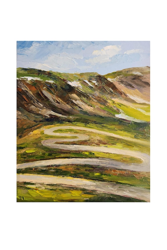 油絵（荒野）Ｐ10 トランスアルピナの絵画：カルパティア山脈の風景油絵（12x10インチ