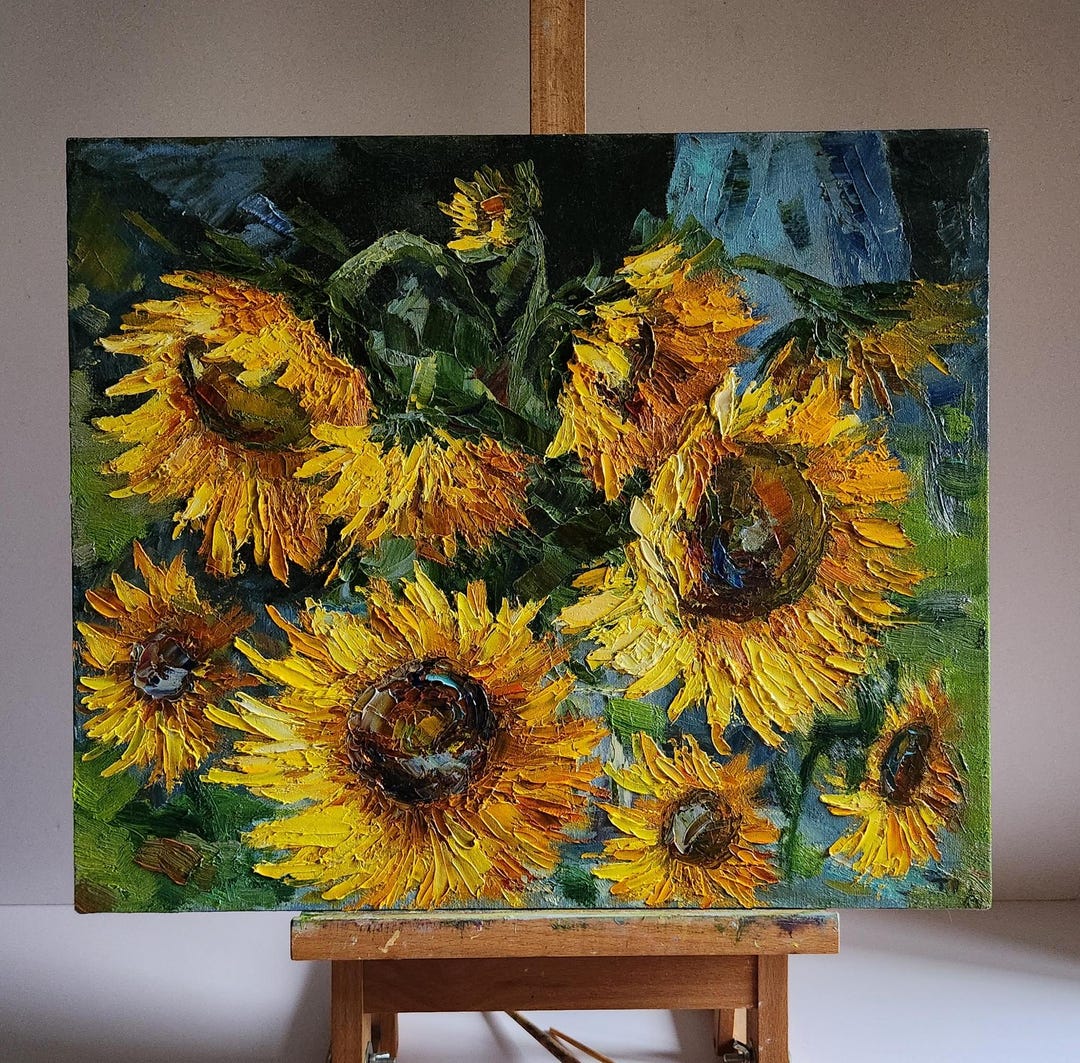 Original Sunflower Oil Painting Large Sunflower Canvas Painting Impasto ...