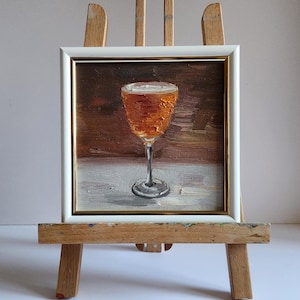 Koktajl Olejny Malarstwo Bar Cart Decor Koktajl Malarstwo Ścienne Sztuka Impasto Abstrakcyjny Negroni Olejny Malarstwo 6 na 6 cali