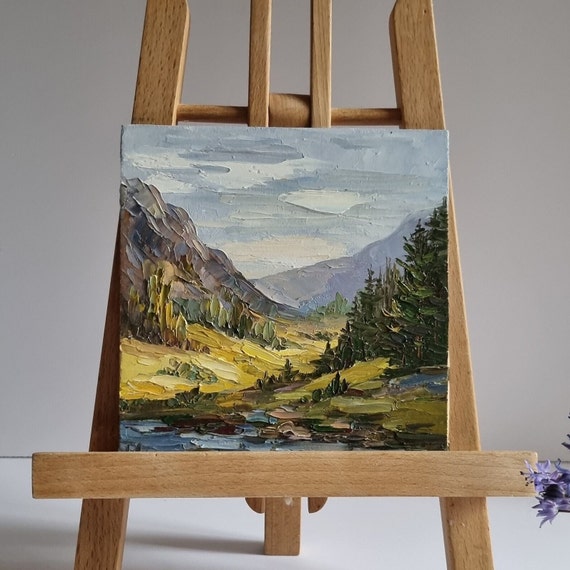 油絵 風景画 森 山 （自作油彩画 油絵 風景画 湖 森 （秋日和