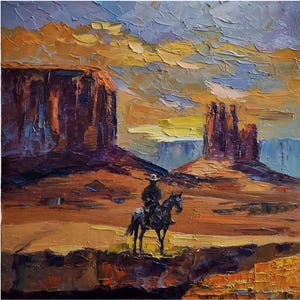 Horse Oil Painting Cowboy Painting Arizona Landscape Painting Original  Art Sonoran Desert Painting Sunset Desert Wall Art 13 by 13 in