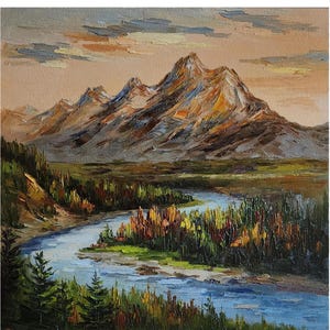 Original Grand Teton Oil Painting Teton Canvas Painting Lake Grand Teton National Park Wyoming Sunset Mountain Art Wall Art 20 by 20 in