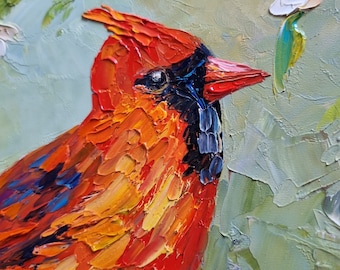 油絵 専用 赤い鳥の家族と赤い花 油絵 専用 赤い鳥の家族と赤い花 油絵