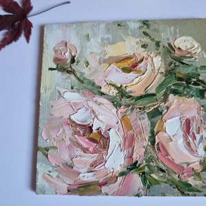 Peony Painting,Pink Peony Painting,Floral Painting,Anniversary Gift,Wall Art, 4 by 4 inches image 7