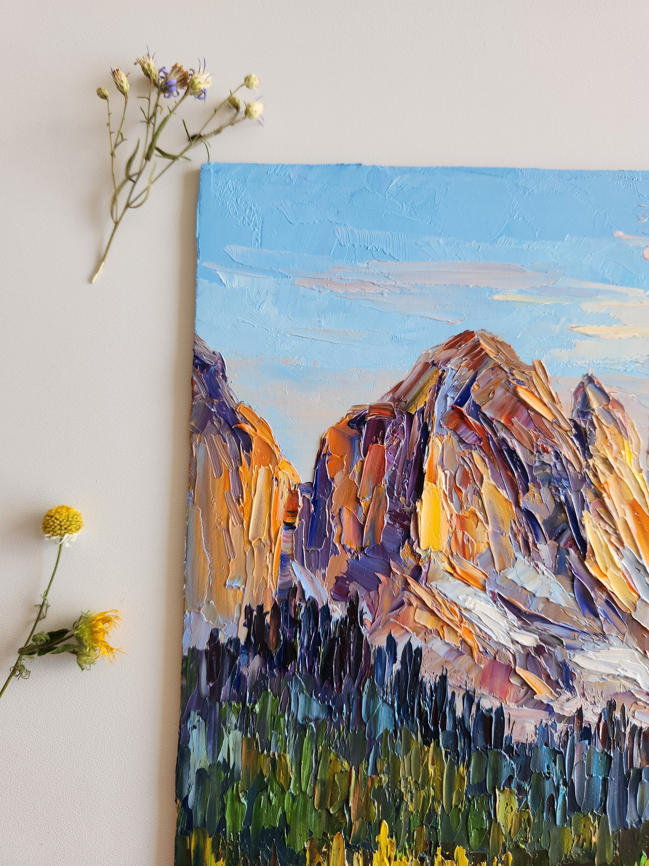 ドロミテ山の油絵：イタリアアルプスの風景画 インパストアート - Etsy