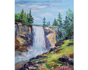 Waterfall Yosemite Painting,Mountain Landscape Art,Yosemite National Park,Forest Painting,Wall Art,12 by 10 inches