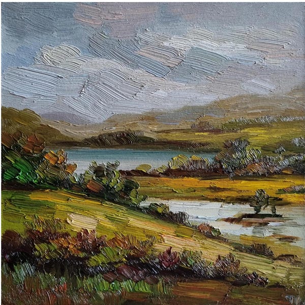 Impasto Ireland Landscape Oil Painting: Irish Flower Field Art (8x8 in)