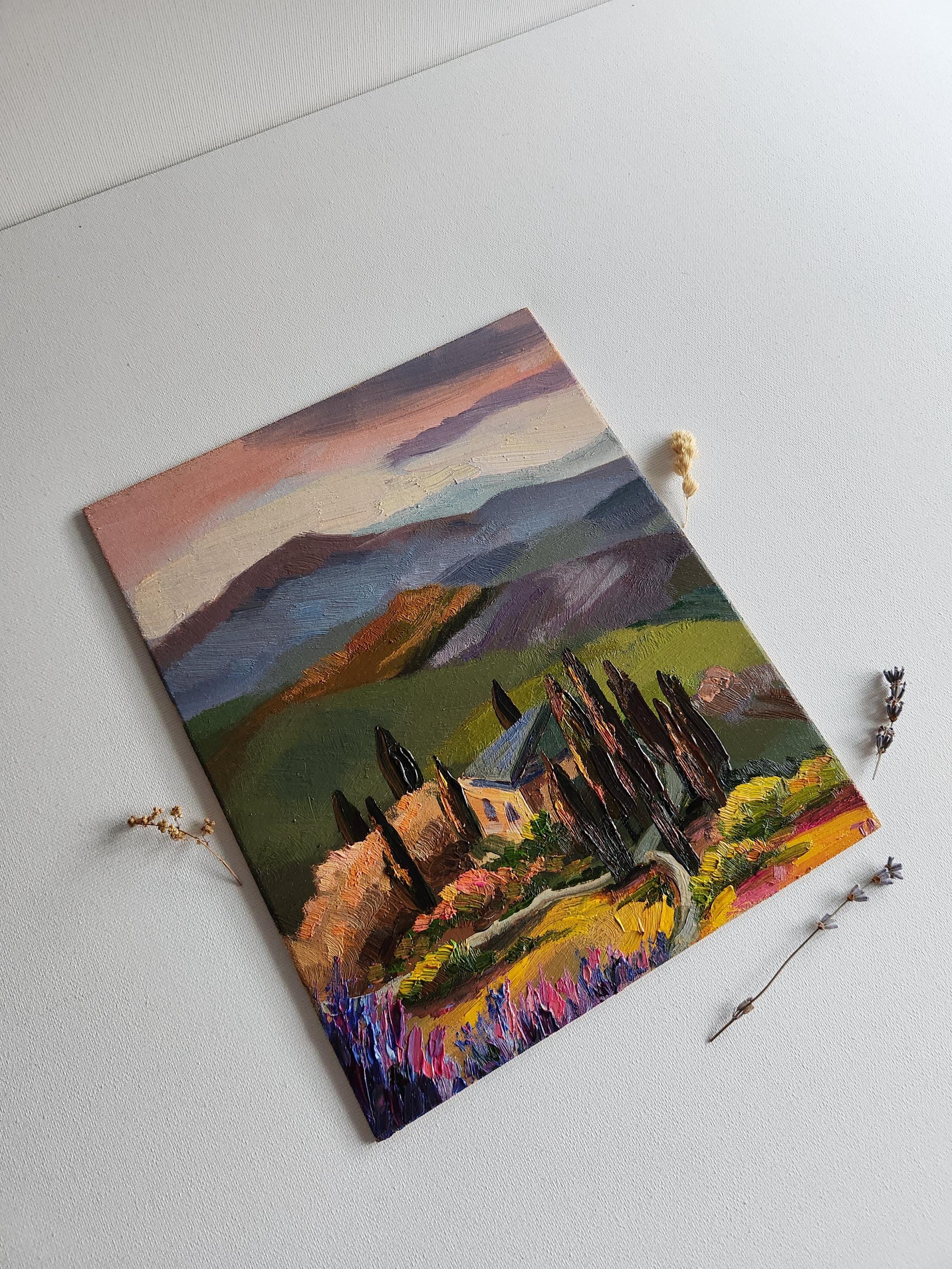 オリジナルのトスカーナ風景油絵：イタリアの田園風景の壁画 - Etsy 日本