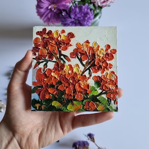 Geranium Oil Painting Red Flowers Painting Impasto Painting Floral Painting Wall Art 4 by 4 inches