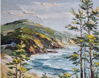 Dipinto a olio sulla costa dell'Oregon, arte della spiaggia dell'Oceano Pacifico (10 x 10 pollici)