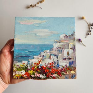 Original Greece Oil Painting Santorini Painting Mediterranean Painting Mediterranean Art Seascape Painting Wall Art 6 by 6