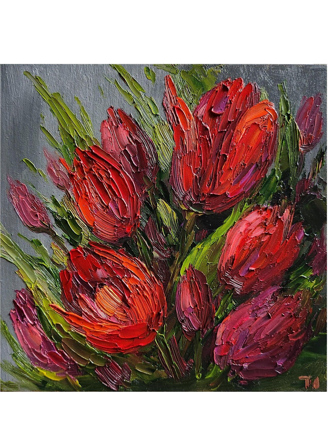 油絵 赤いチューリップ チューリップの絵画 赤いチューリップの絵画 油絵 花の絵画 壁