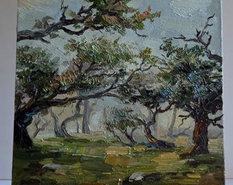 Madeira Forest Oil Painting, Fanal Forest Landscape, 8x8 Inch Textured Art