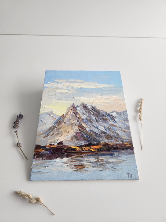 モンブラン山の写真パネル モンブランの絵画、フランスの山岳芸術、パレットナイフ油絵（8x6