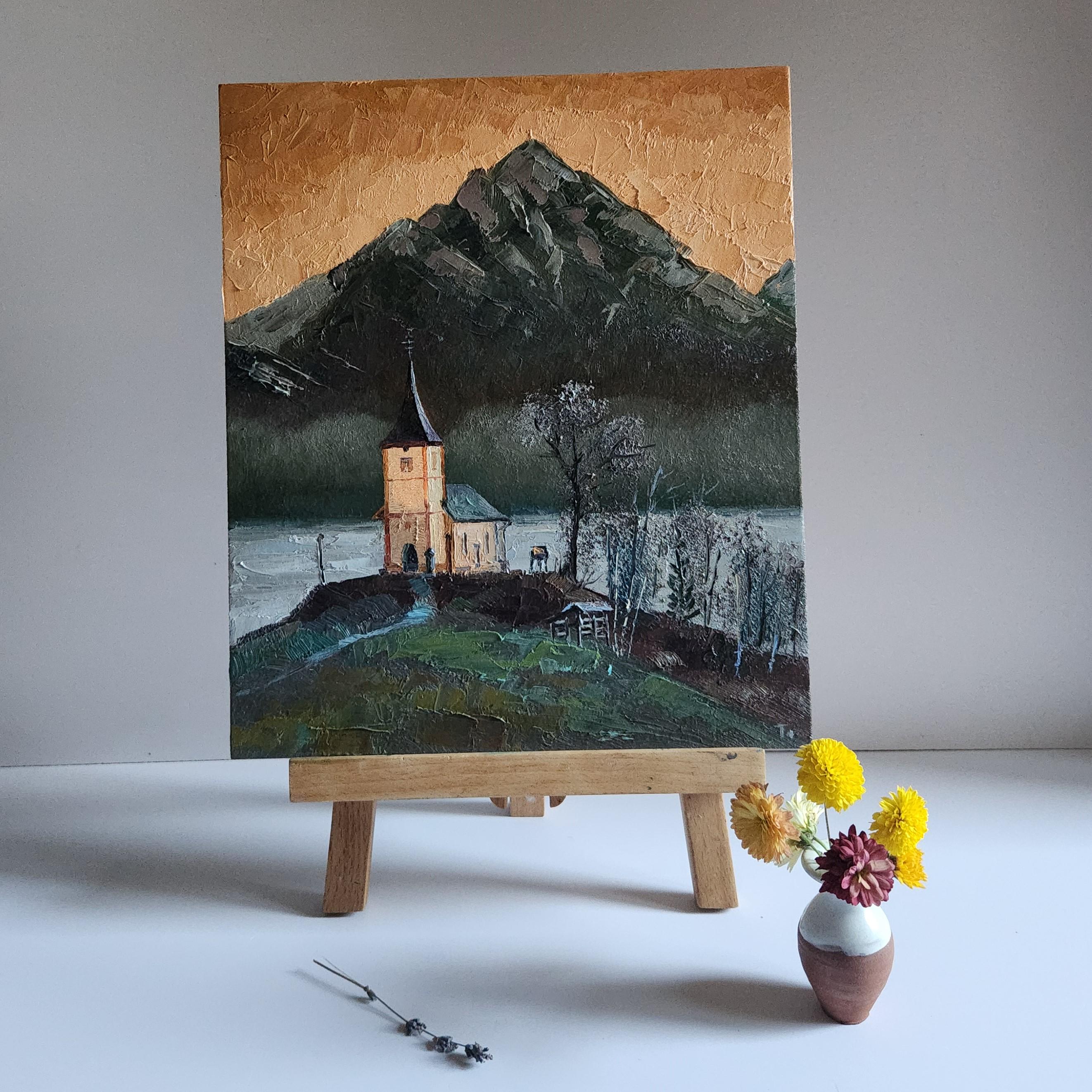 ヤムニク教会の油絵：スロベニアの山の風景画（13 x 11インチ） - Etsy