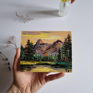 Original Grand Teton Painting Oil Painting Sunset Jackson Lake Painting Grand Teton National Park Wyoming Wall Art 4 by 5 in