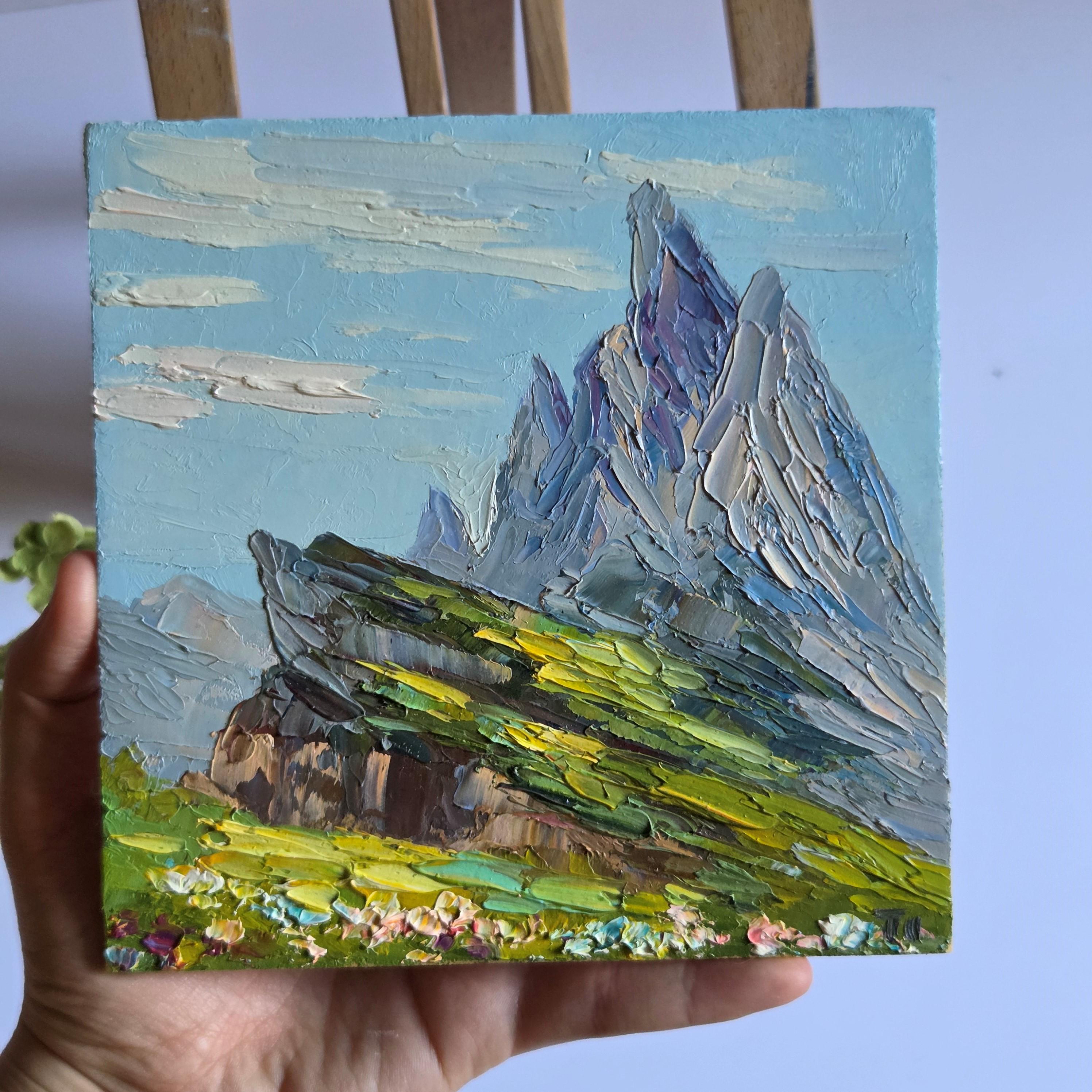 ドロミテの油絵：イタリアアルプスの山の風景画（6 x 6インチ） - Etsy
