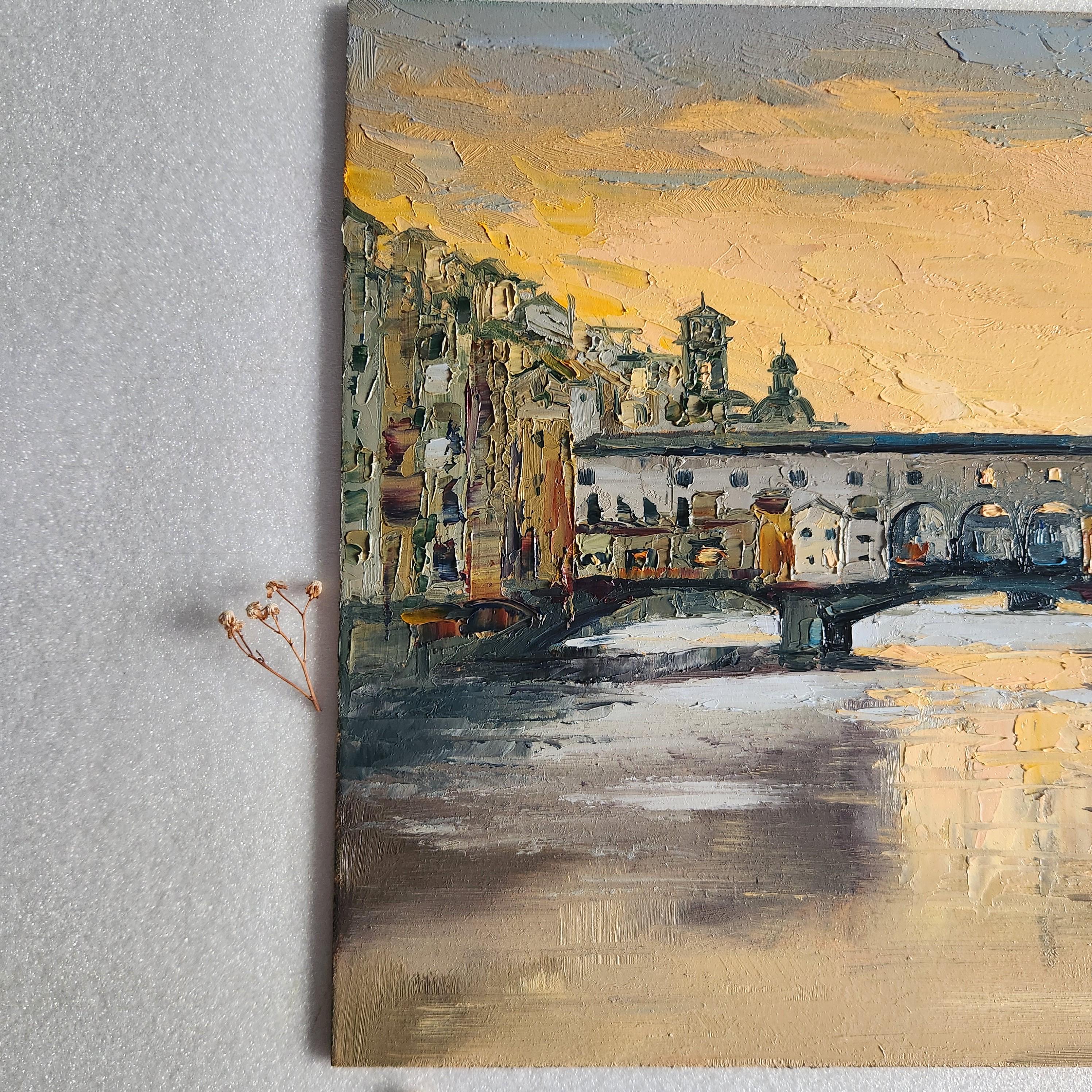 Quadro Su Tela Firenze Duomo E Ponte Vecchio – 22x30 Cm Con Cornice, Stampa Artistica Vintage Minimal, Idea Regalo Per Casa O Ufficio